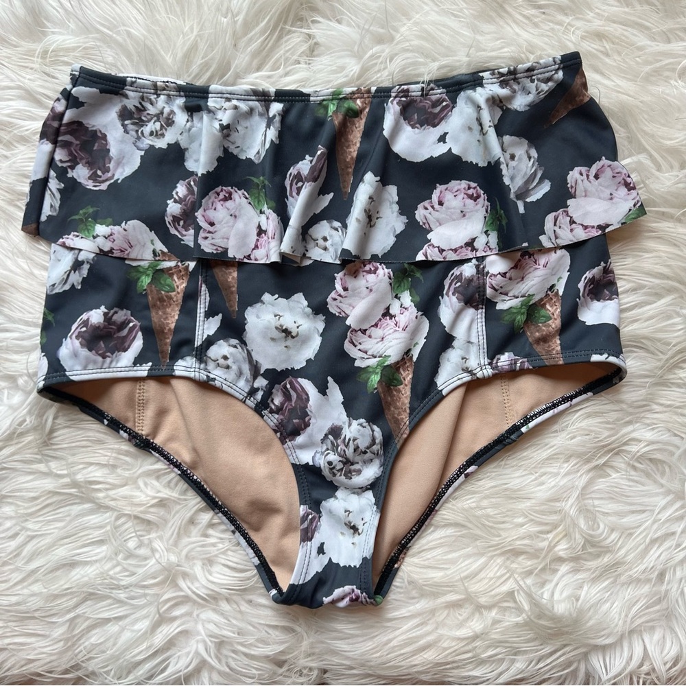 Kortni Jeane Ice Cream Floral Peplum High-Waisted Bikini Swim Bottoms 🍦🍦